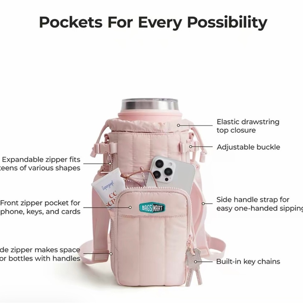 BAGSMART Pink Water Bottle Tumbler Bag - Picture 12 of 15